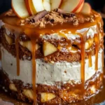 Bratapfeltorte mit Orangen-Zimt-Creme und Karamell-Drip