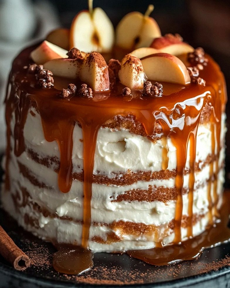 Bratapfeltorte mit Orangen-Zimt-Creme und Karamell-Drip – Schritt 2