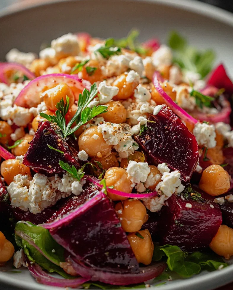 Bunter Kichererbsen-Rote-Bete-Salat mit Feta & Zitronen-Dressing