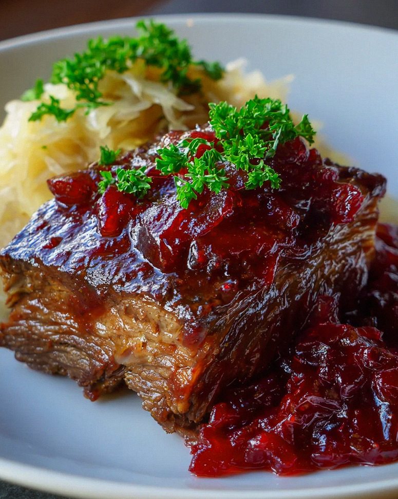Deftiges Rindfleisch mit Sauerkraut und Cranberry-Glasur – Schritt 2