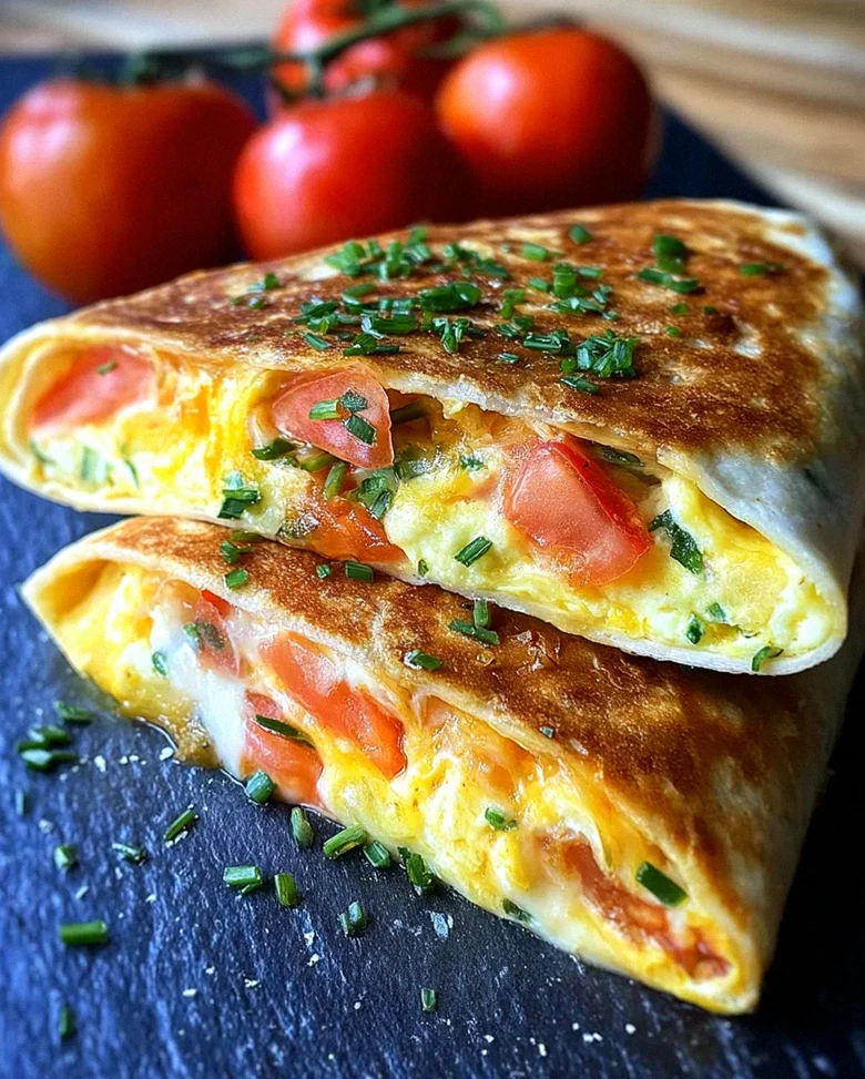 Frühstückswrap mit Ei, Käse und Tomaten