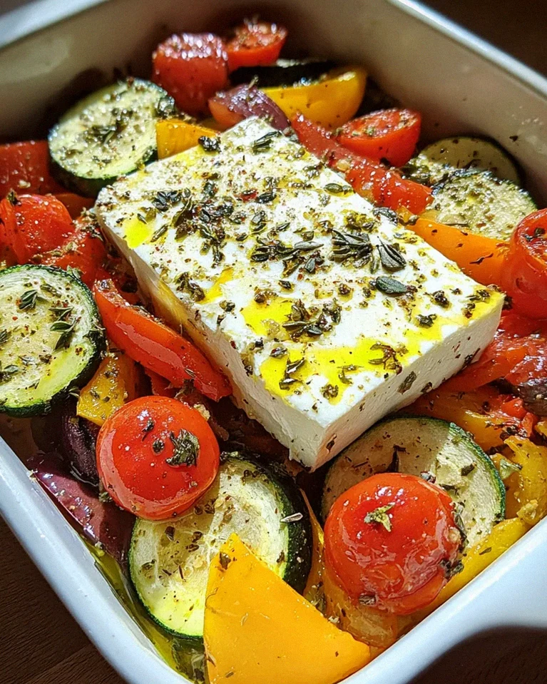 Gebackener Feta auf mediterranem Gemüse (Low Carb)