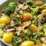 Herzhafte Brokkoli-Kartoffel-Pfanne mit Pilzen