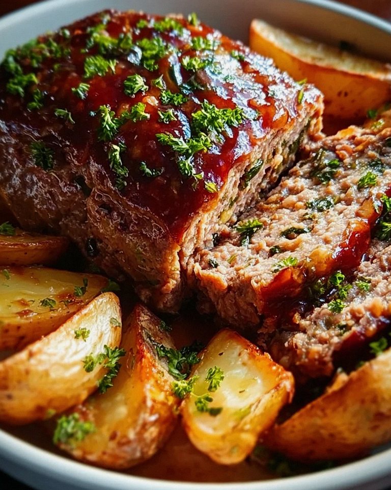 Herzhafter Hackbraten mit Ofenkartoffeln