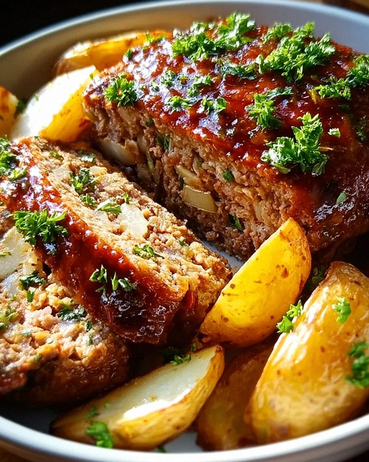 Herzhafter Hackbraten mit Ofenkartoffeln – Schritt 1