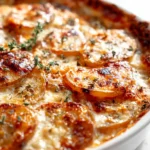 Knuspriger Französischer Zwiebel-Kartoffelgratin Auflauf