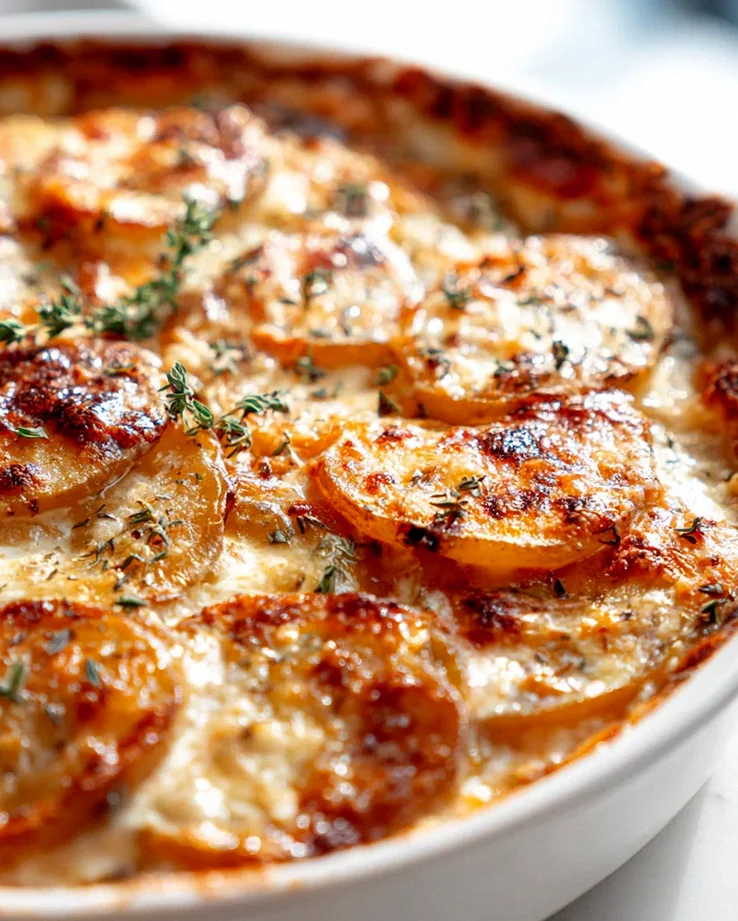 Knuspriger Französischer Zwiebel-Kartoffelgratin Auflauf