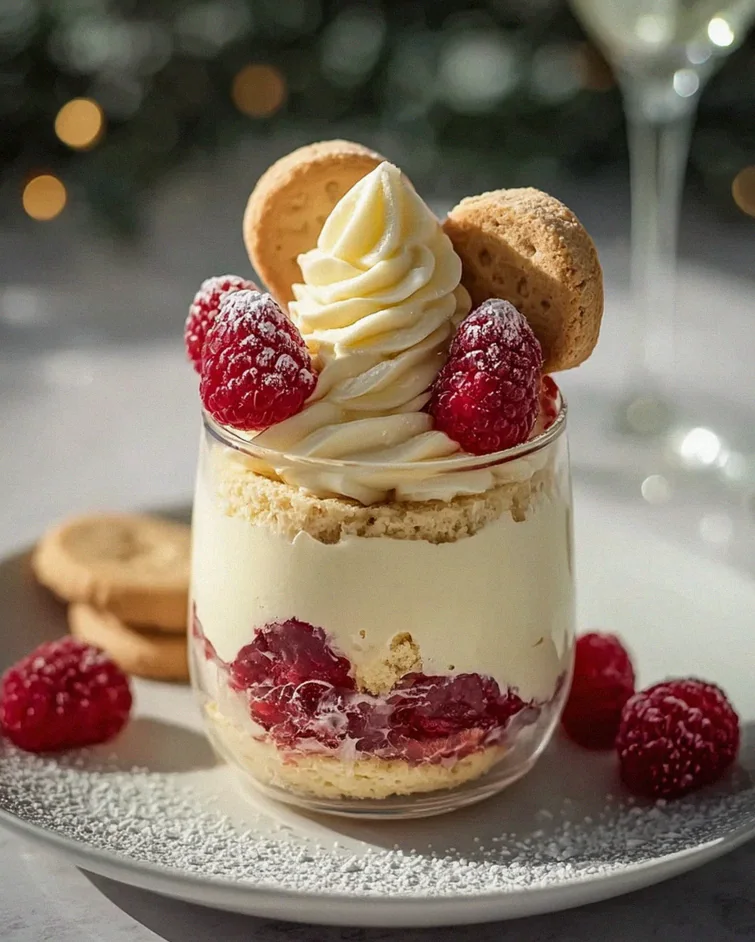 Leckere Vanillekipferl Dessert mit Himbeeren ohne Alkohol