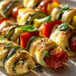 Mini Blätterteigspieße mit Pesto-Gemüse-Füllung genießen!
