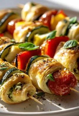 Mini Blätterteigspieße mit Pesto-Gemüse-Füllung genießen!