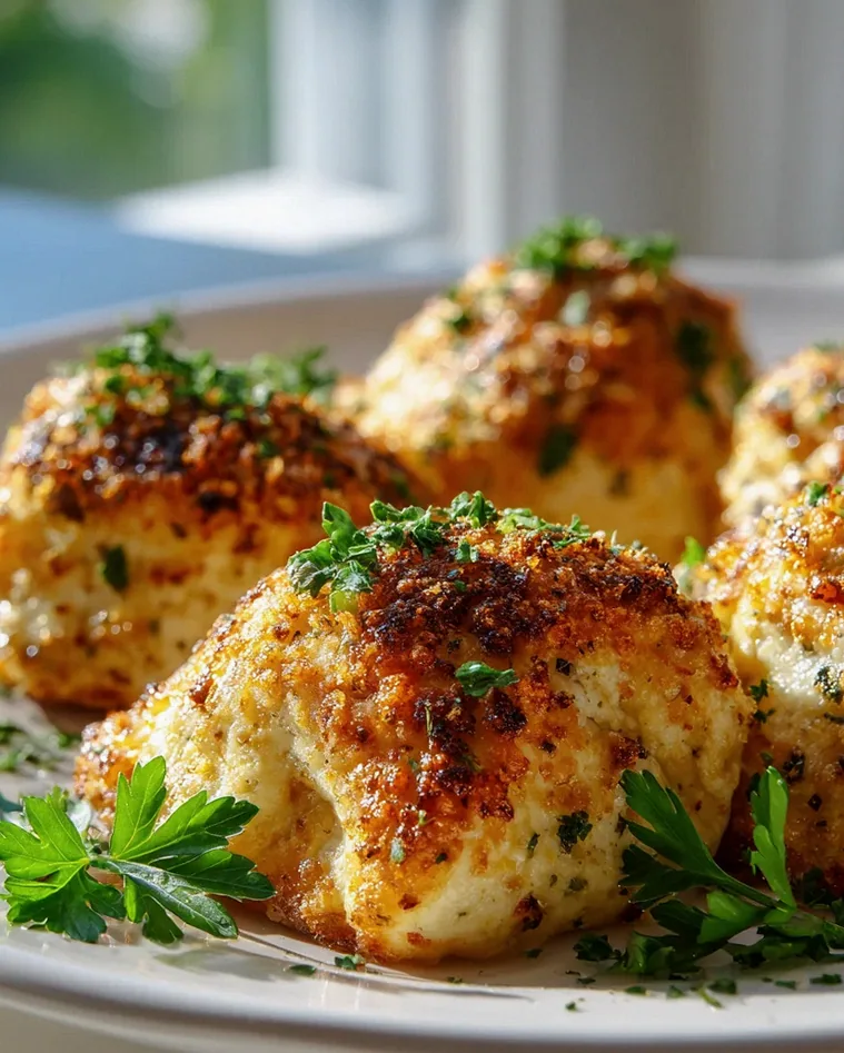 Ofen-gebackene Hähnchenkissen mit knusprigem Parmesan-Topping