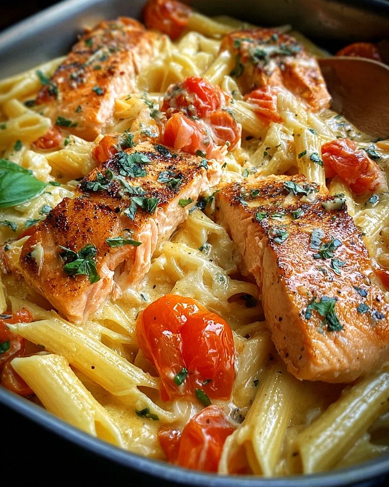 Ofen-Lachs-Pasta mit Tomaten