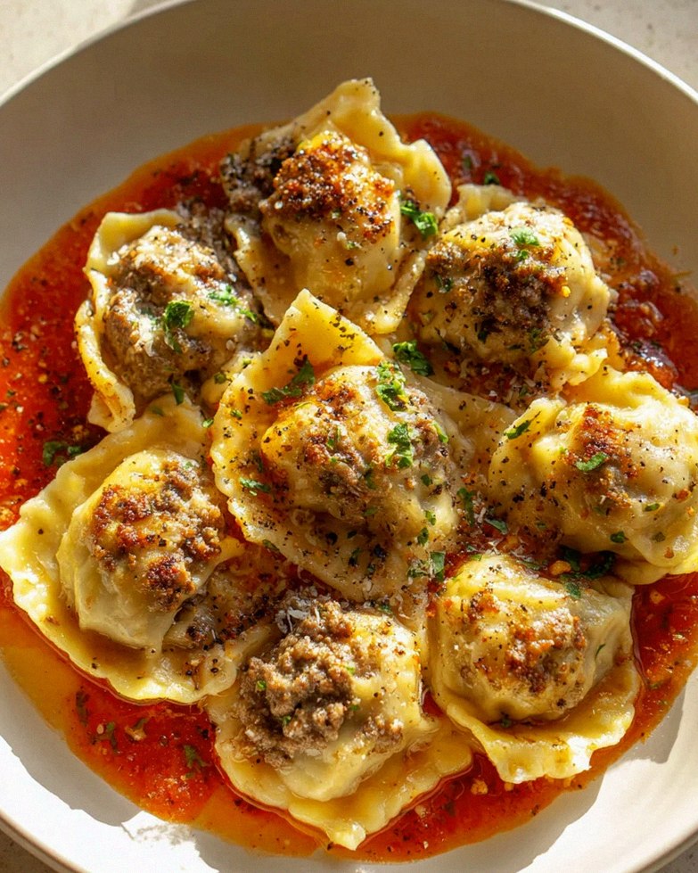 One Pan Hutterite Maultasche mit Tomaten-Kräutersauce Rezept