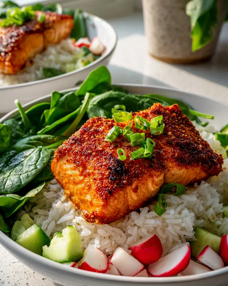 Schnelle Knusprige Lachs Bowl mit Reis – In Minuten genießen!