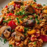Vegetarisches Serbisches Reisfleisch mit Pilzen & Paprika