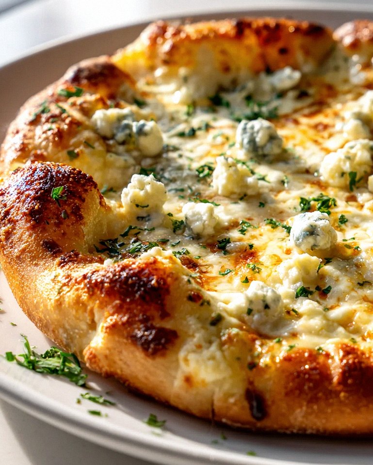 Vier Käse Pizza: Mozzarella, Parmesan, Gorgonzola & Ricotta